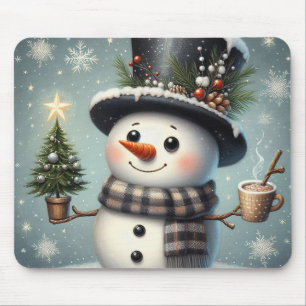 Cute whimiscal Christmas/winter snowman Mouse Pad