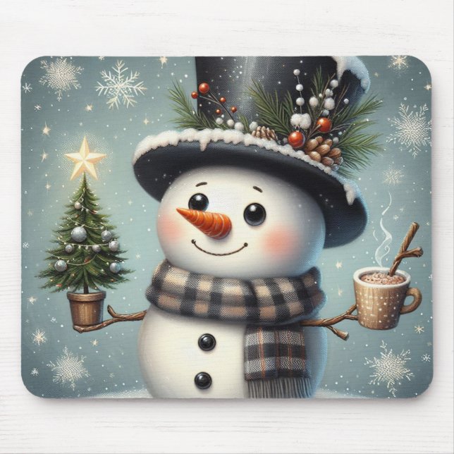 Cute whimiscal Christmas/winter snowman Mouse Pad (Front)