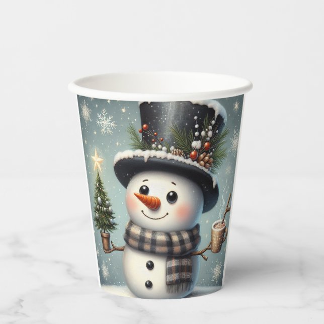 Cute whimiscal Christmas/winter snowman Paper Cups (Front)