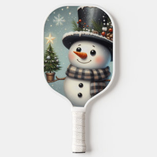 Cute whimiscal Christmas/winter snowman Pickleball Paddle