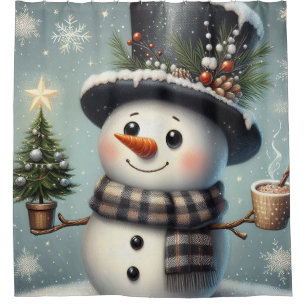 Cute whimiscal Christmas/winter snowman Shower Curtain