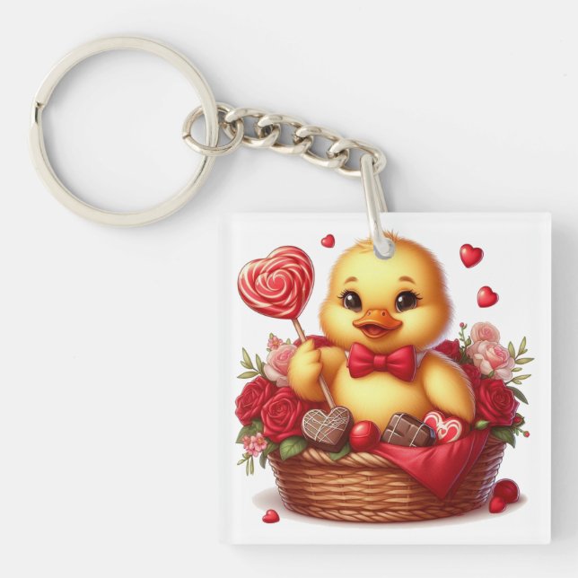Cute/Whimisical Valentine's day duck Key Ring (Front)