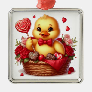 Cute/Whimisical Valentine's day duck Metal Ornament
