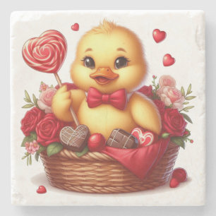 Cute/Whimisical Valentine's day duck Stone Coaster