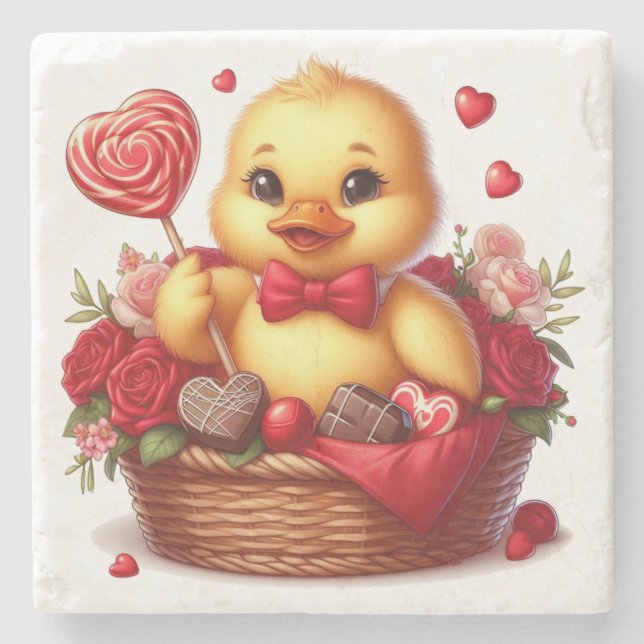 Cute/Whimisical Valentine's day duck Stone Coaster (Front)