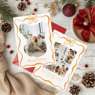 Cute Whimsical 4 Photo Doodle Poinsettia Christmas Holiday Card