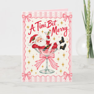 Cute Whimsical A Tini Bit Merry Pink Christmas Holiday Card