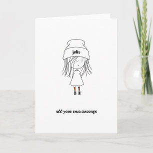 Cute Whimsical Adorable Girl Hat Socks Cartoon Card
