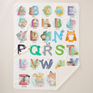 Cute Whimsical Animal Alphabet Sherpa Blanket