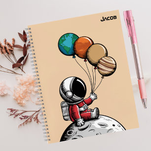 Cute Whimsical Astronaut,Planet Outer Space,Custom Notebook