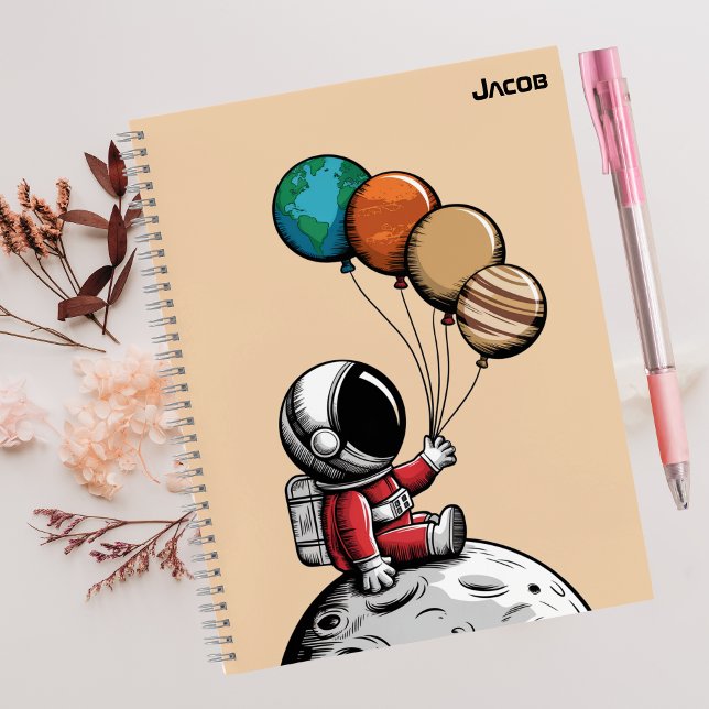 Cute Whimsical Astronaut,Planet Outer Space,Custom Notebook (Creator Uploaded)