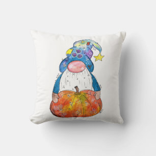 Cute Whimsical Autumn Gnome with Pumpkin Cushion