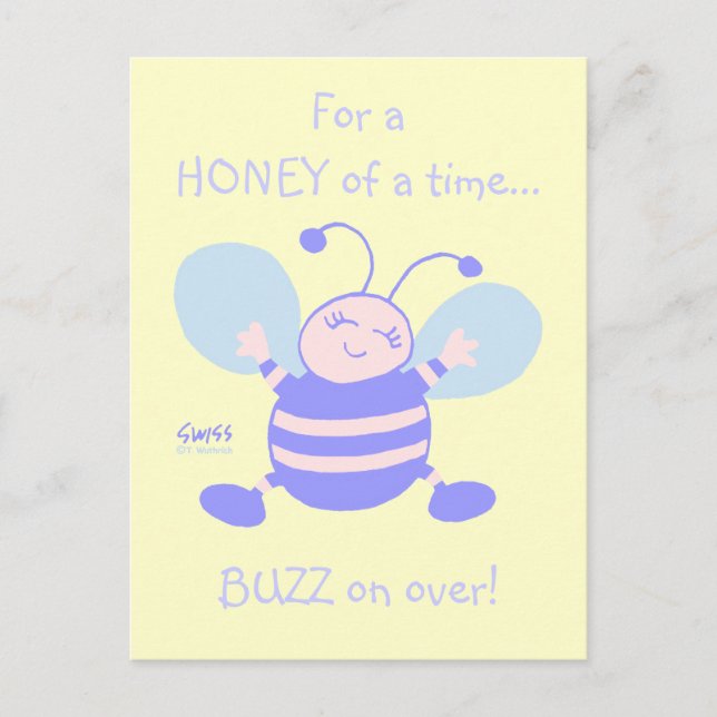 Cute Whimsical Baby Bee 1st Birthday Party Invitation Postcard (Front)
