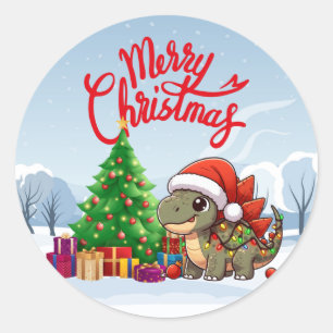Cute/Whimsical baby Christmas dino Classic Round Sticker