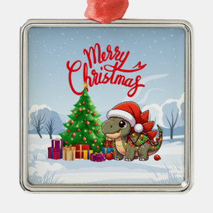 Cute/Whimsical baby Christmas dino Metal Ornament