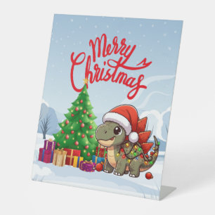 Cute/Whimsical baby Christmas dino Pedestal Sign