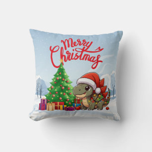 Cute/Whimsical baby Christmas stegosaurus Cushion