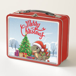 Cute/Whimsical baby Christmas stegosaurus  Metal Lunch Box