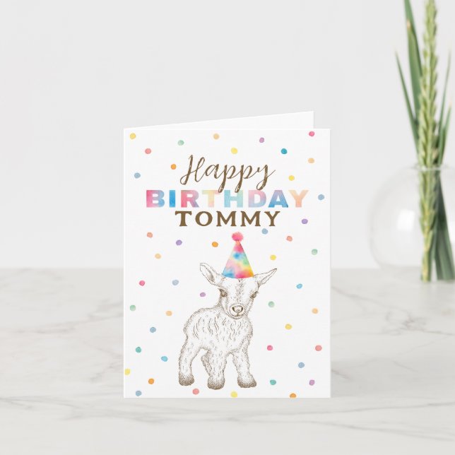 Cute Whimsical Baby Goat Happy Birthday Card (Front)