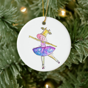 Cute Whimsical Ballerina Cow Ceramic Ornament