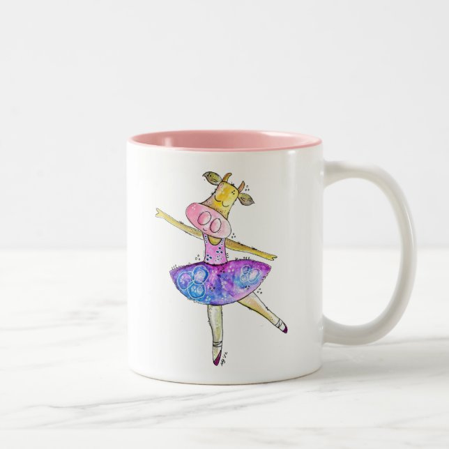 Cute Whimsical Ballerina Cow Two-Tone Coffee Mug (Right)
