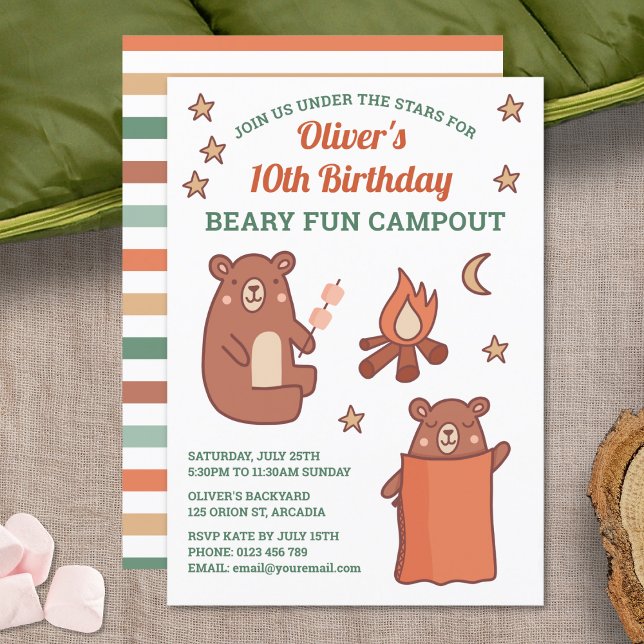 Cute Whimsical Bear Camping Birthday Invitation (Creator Uploaded)