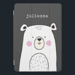 Cute Whimsical Bear Illustration Custom Name iPad Pro Cover<br><div class="desc">This cute and colourful iPad case features a whimsical illustration of an adorable bear in black and white. Personalise it with your name in a retro typewriter font. Great gift idea!</div>