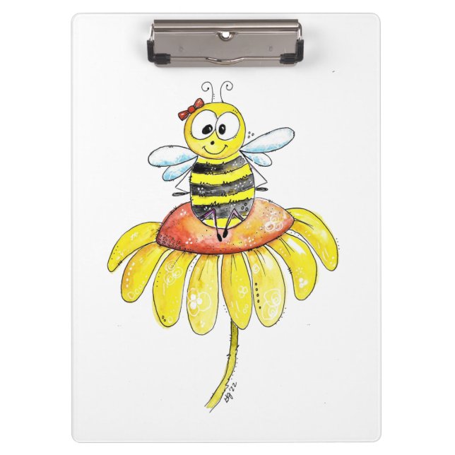 Cute Whimsical Bee on a Flower Clipboard (Front)
