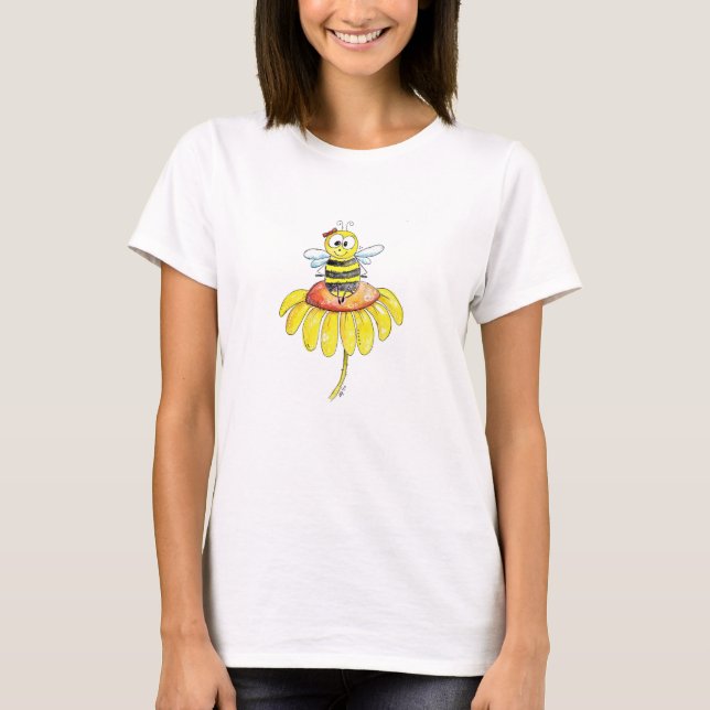 Cute Whimsical Bee on a Flower T-Shirt (Front)