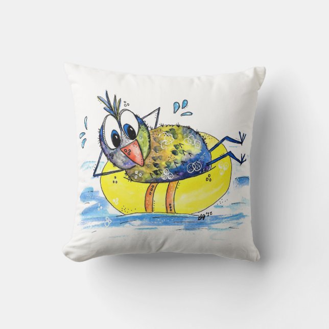 Cute Whimsical Bird on Float Cushion (Front)