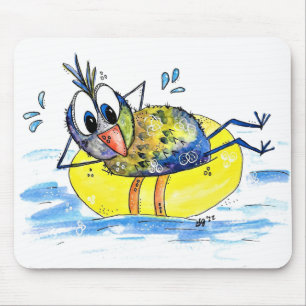 Cute Whimsical Bird on Float Mouse Pad