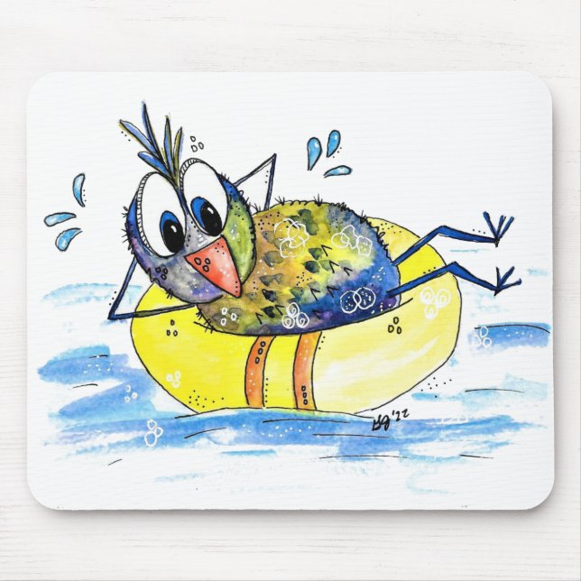 Cute Whimsical Bird on Float Mouse Pad (Front)