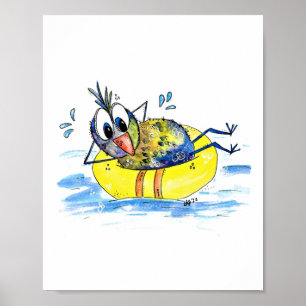 Cute Whimsical Bird on Float Poster
