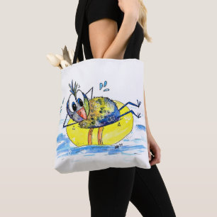 Cute Whimsical Bird on Float Tote Bag