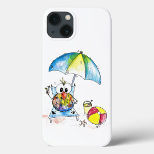 Cute Whimsical Bird on the Beach iPhone 13 Case
