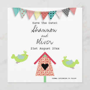 Cute Whimsical Birds And Birdhouse Save The Date