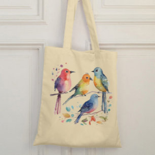 Cute whimsical birds tote bag design 