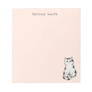 Cute whimsical Black and white Cat  Pink Notepad