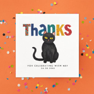 Cute Whimsical Black Cat Colourful Thanks Bold Typ Napkin