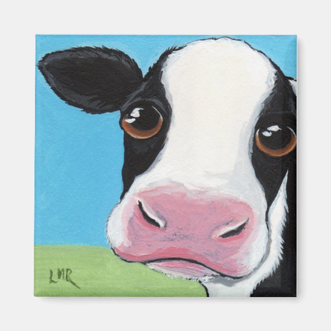 Cute Whimsical Black & White Cow Illustration Magnet (Front)