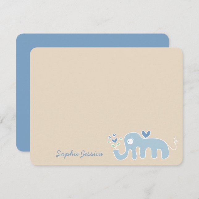 Cute Whimsical Blue Elephant Love Boy Baby Shower Thank You Card (Front/Back)