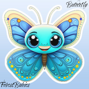 Cute Whimsical Blue Kids Butterfly Cartoon Graphic