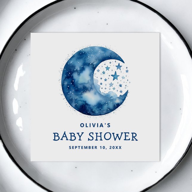Cute whimsical blue moon celestial baby shower napkin (Creator Uploaded)