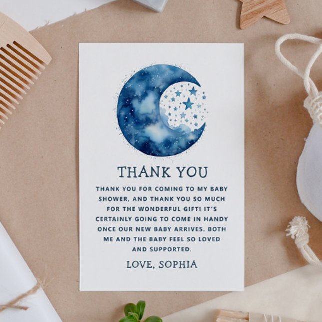 Cute whimsical blue moon celestial baby shower thank you card (Creator Uploaded)