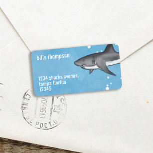 Cute Whimsical Blue Ocean Sharks Return Address  Label