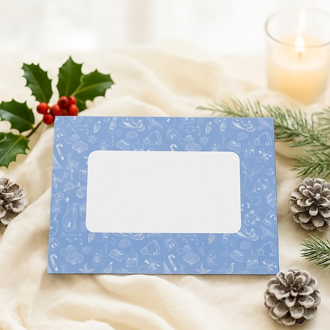 Cute Whimsical Blue White Christmas Doodles Envelope (Creator Uploaded)