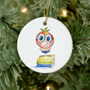 Cute whimsical Book Nerd Ceramic Ornament