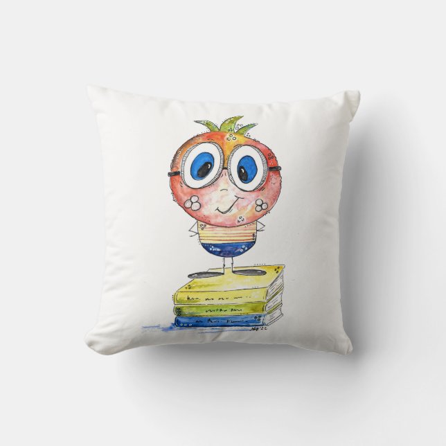Cute whimsical Book Nerd Cushion (Front)