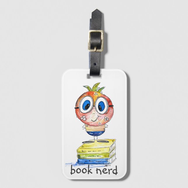 Cute whimsical Book Nerd Luggage Tag (Front Vertical)