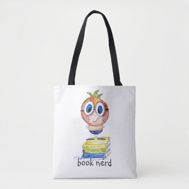 Cute whimsical Book Nerd Tote Bag (Front)